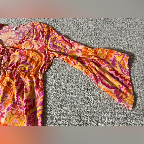 Cato Pink and Orange Patterned Blouse bell sleeve - Picture 6 of 10